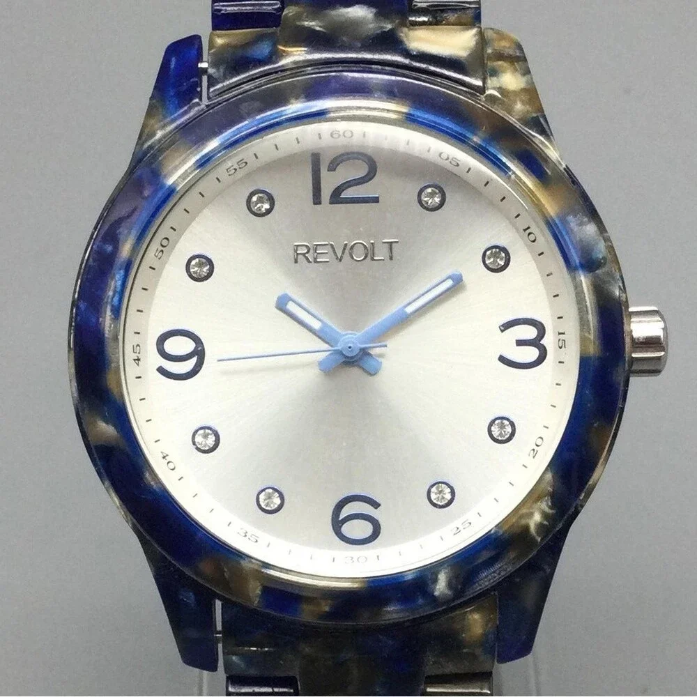 Revolt Womens Watch 39mm Blue Pearlized Silver Dial RT40069-L New Battery 6.75